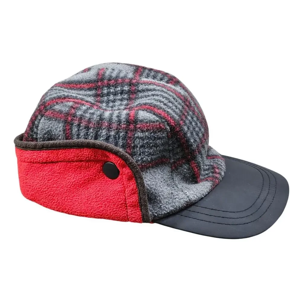 GAPKIDS PLAID TRAPPER HAT – S/M – RED FLEECE LINED – EAR FLAPS – WINTER CAP